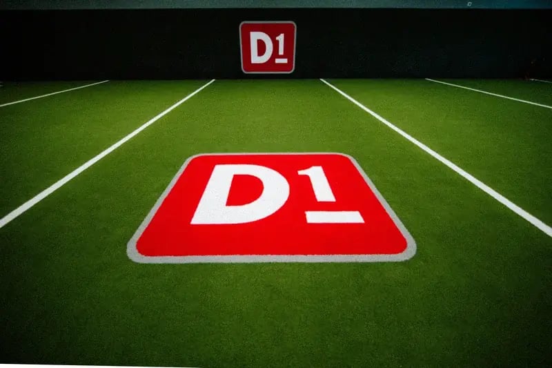 D1 training turf and logo.